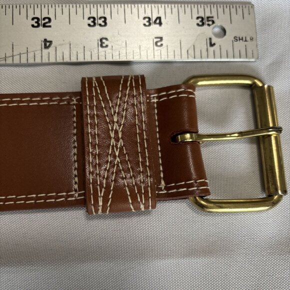 Linda Allard, Ellen Tracy Brown Genuine Leather Belt With Gold Buckle - Picture 3 of 8